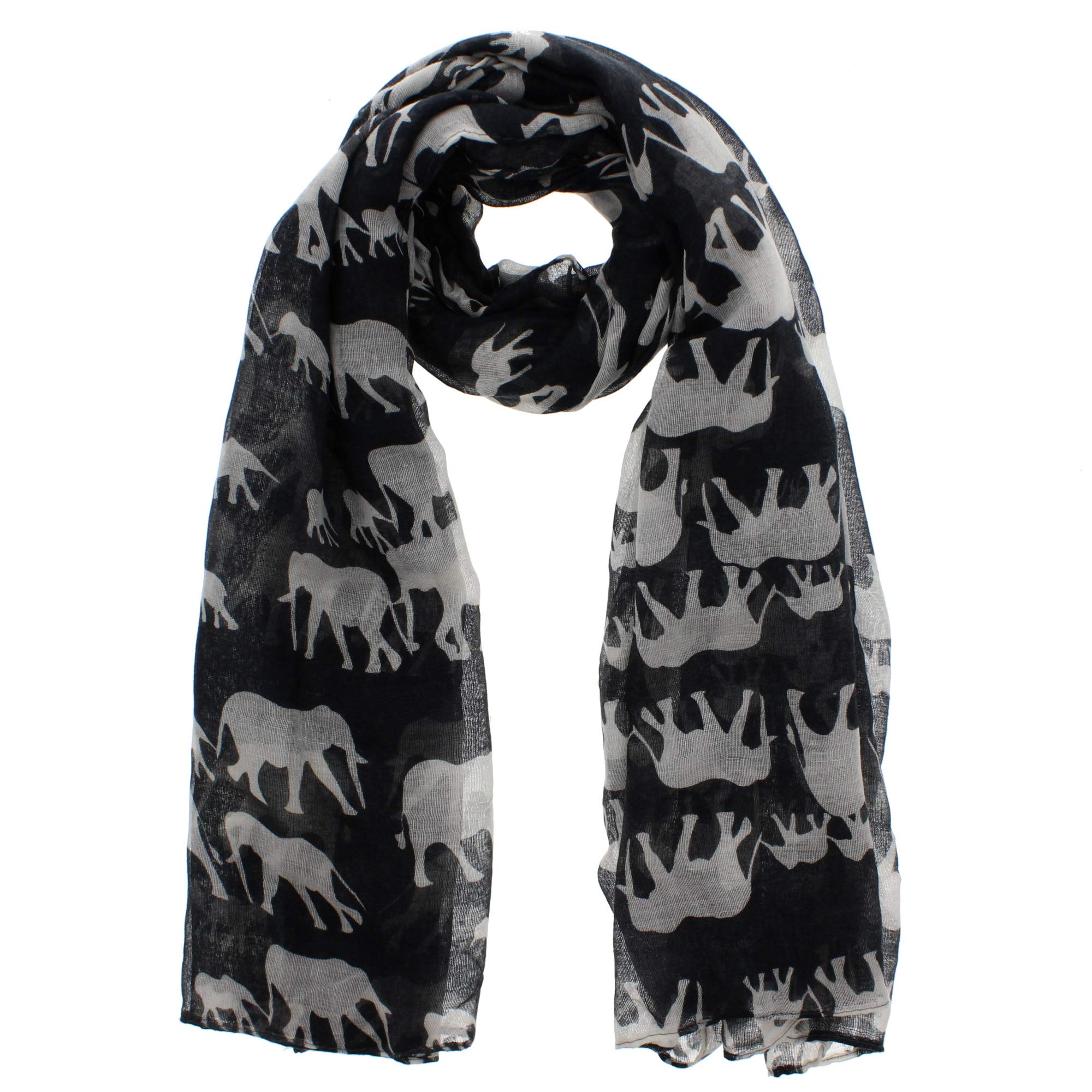 Zac's Alter Ego Women's Grey Bicolour Long Elephant Animal Print Oversized Scarf