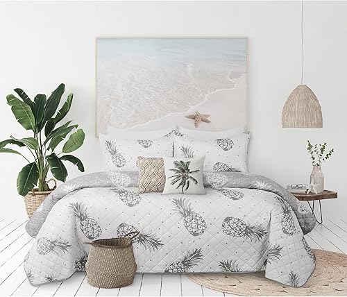 Miniatura 2 de Colchas para cama King, colchas de piñas grises, colcha suave de verano, colcha de microfibra ligera, colcha de estilo moderno con patrón para todas