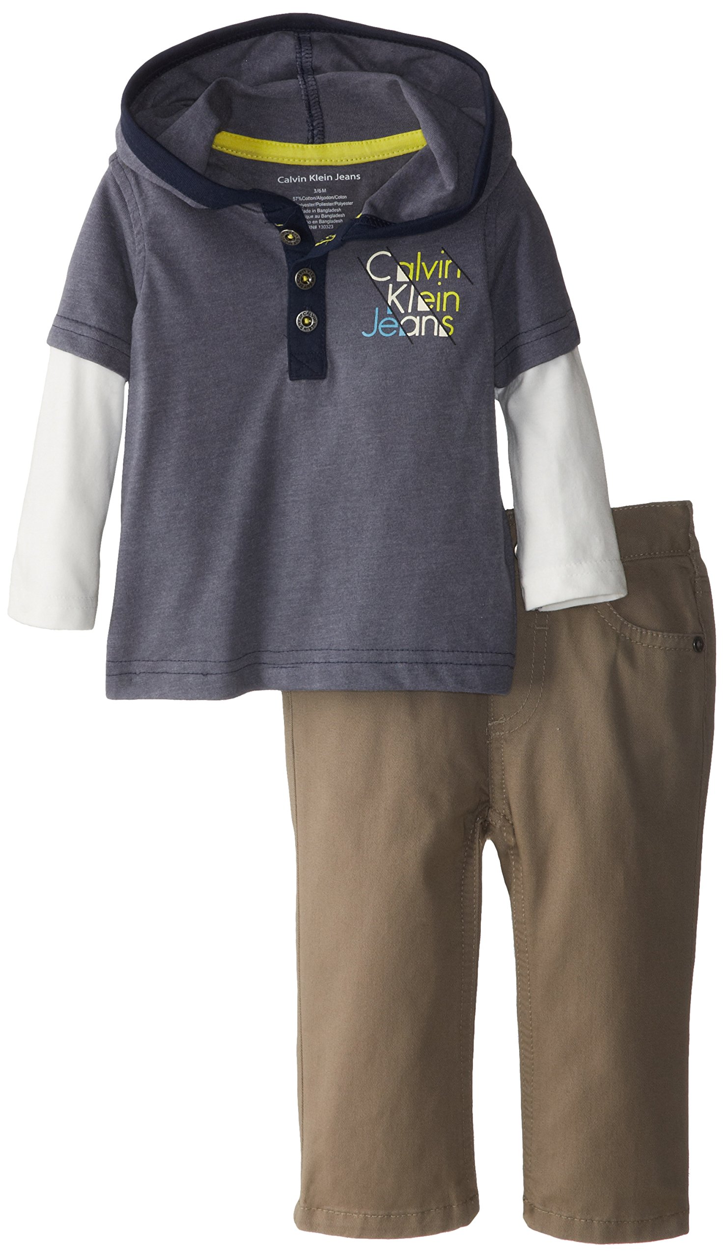 Calvin Klein Baby-Boys Newborn Gray Hoody Tee with Pants, Gray, 3-6 Months