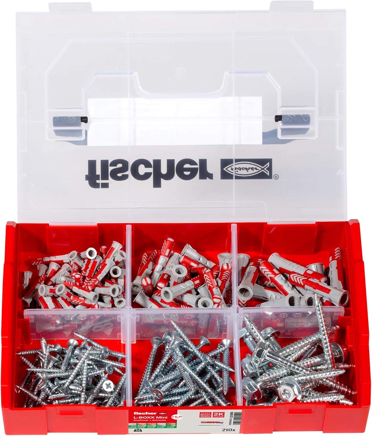 fischer 535969 DUOPOWER Wallplug, Red/Gray, Set of 210 Pieces