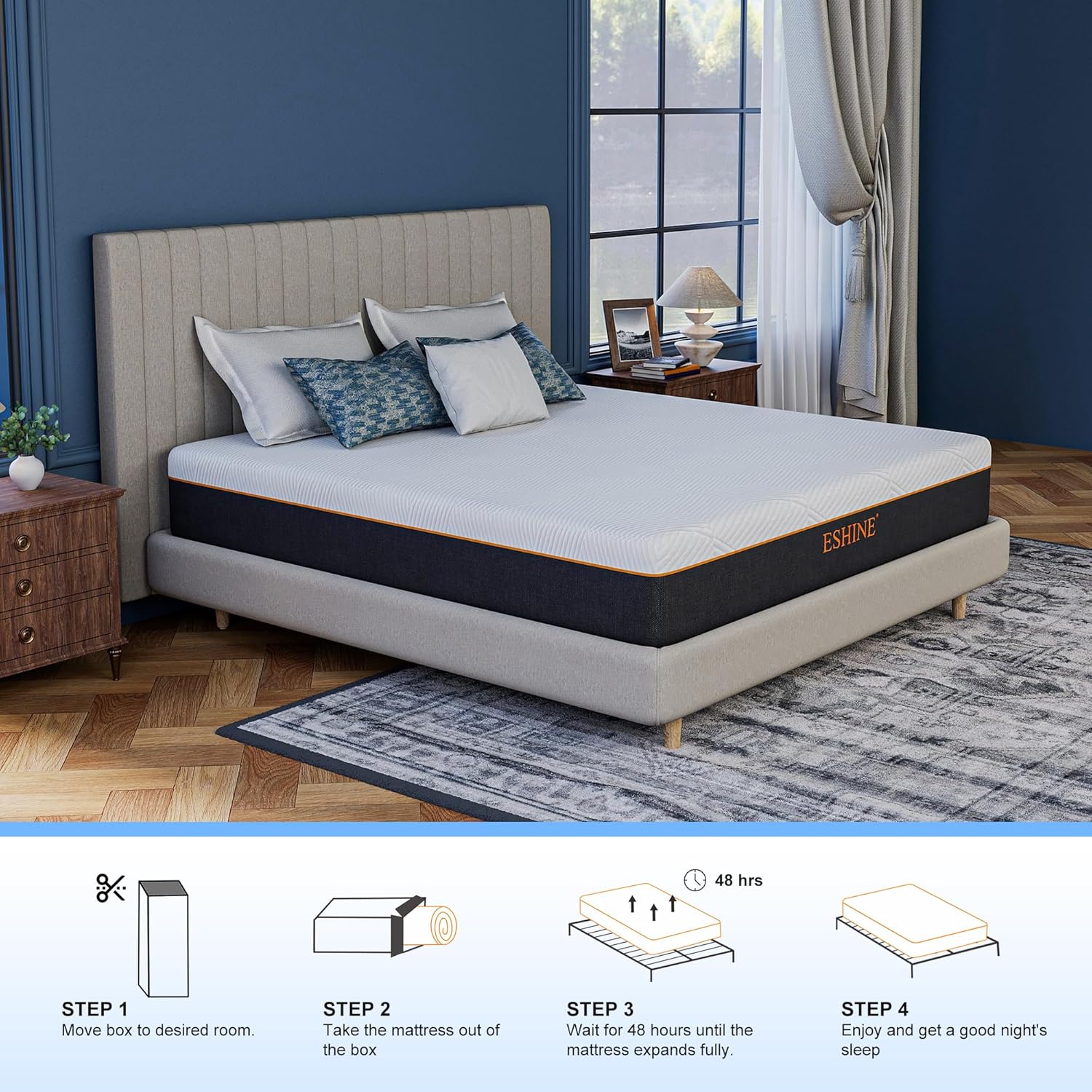 ESHINE King Mattress for Back Pain Relief, 12 Inch Cooling Gel Memory Foam - USA Made, Green Tea Infused for Pressure Relief, CertiPUR-US Certified, Medium Firm Bed in a Box