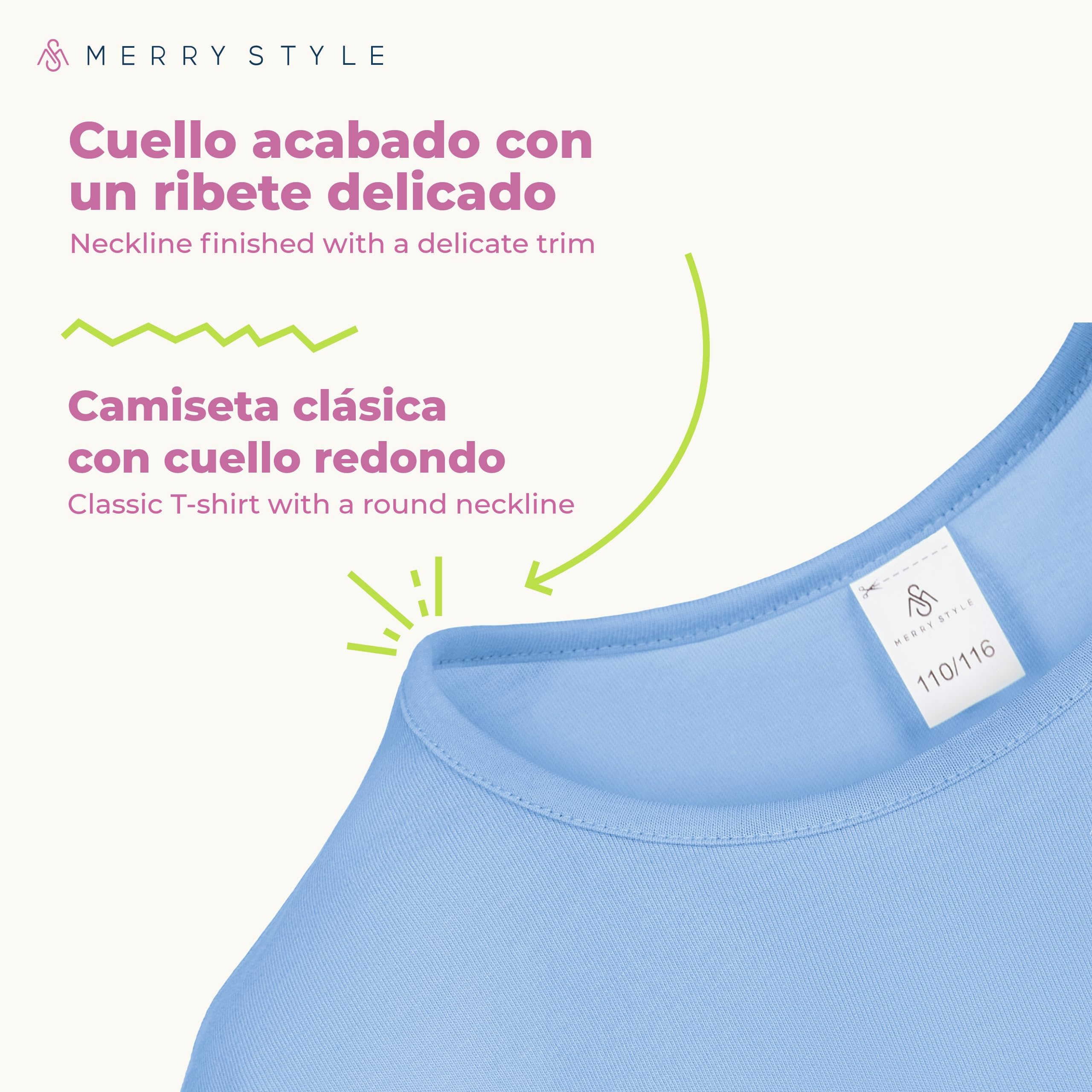 Merry Style Camiseta Niña Manga Corta Algodón, Cuello Redondo MS10-468