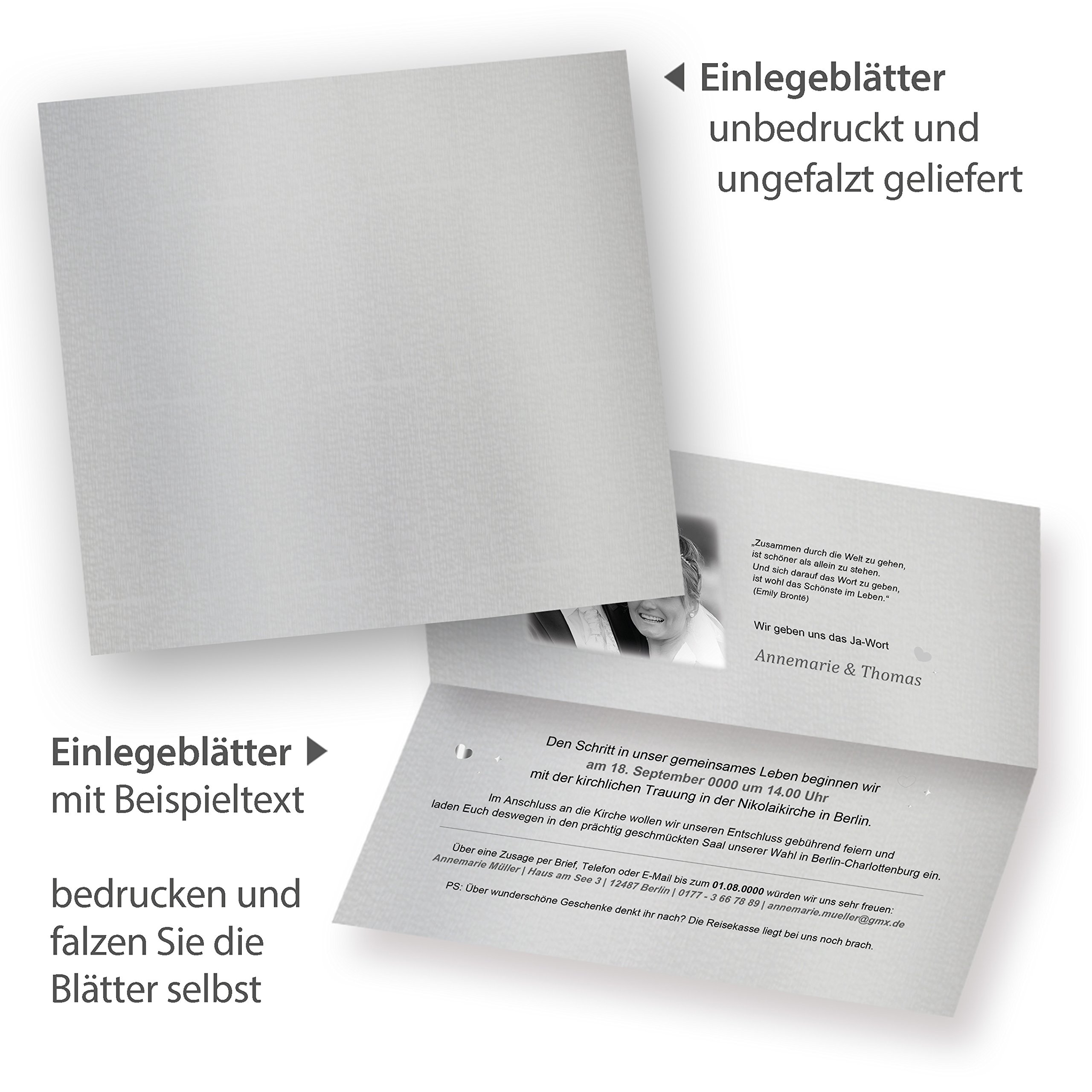 tatmotive Einladung Hochzeit Silber DE LUXE 40 Sets selbst bedruckbar - sehr hochwertige Karten in Silberoptik mit Goldenen Ringen inkl. Einlegeblätter