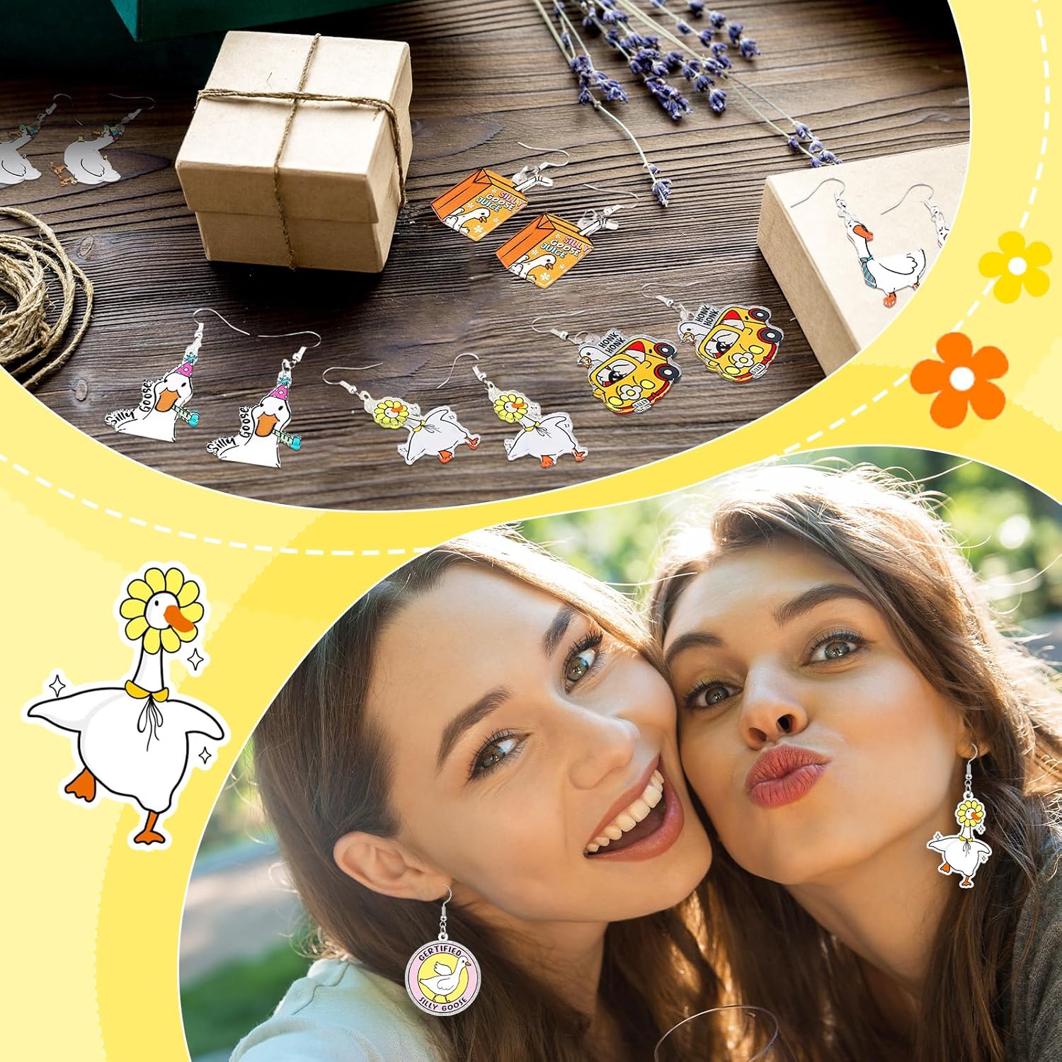 Nosiny 12 Pairs Funny Silly Goose Earrings Cute Weird Goose Acrylic Earring Jewelry Novelty Quirky Lovely Animals Dangle Farm Pet Jewelry Funky Aesthetic Gifts Charm for Women Fun Lovers - Image 6