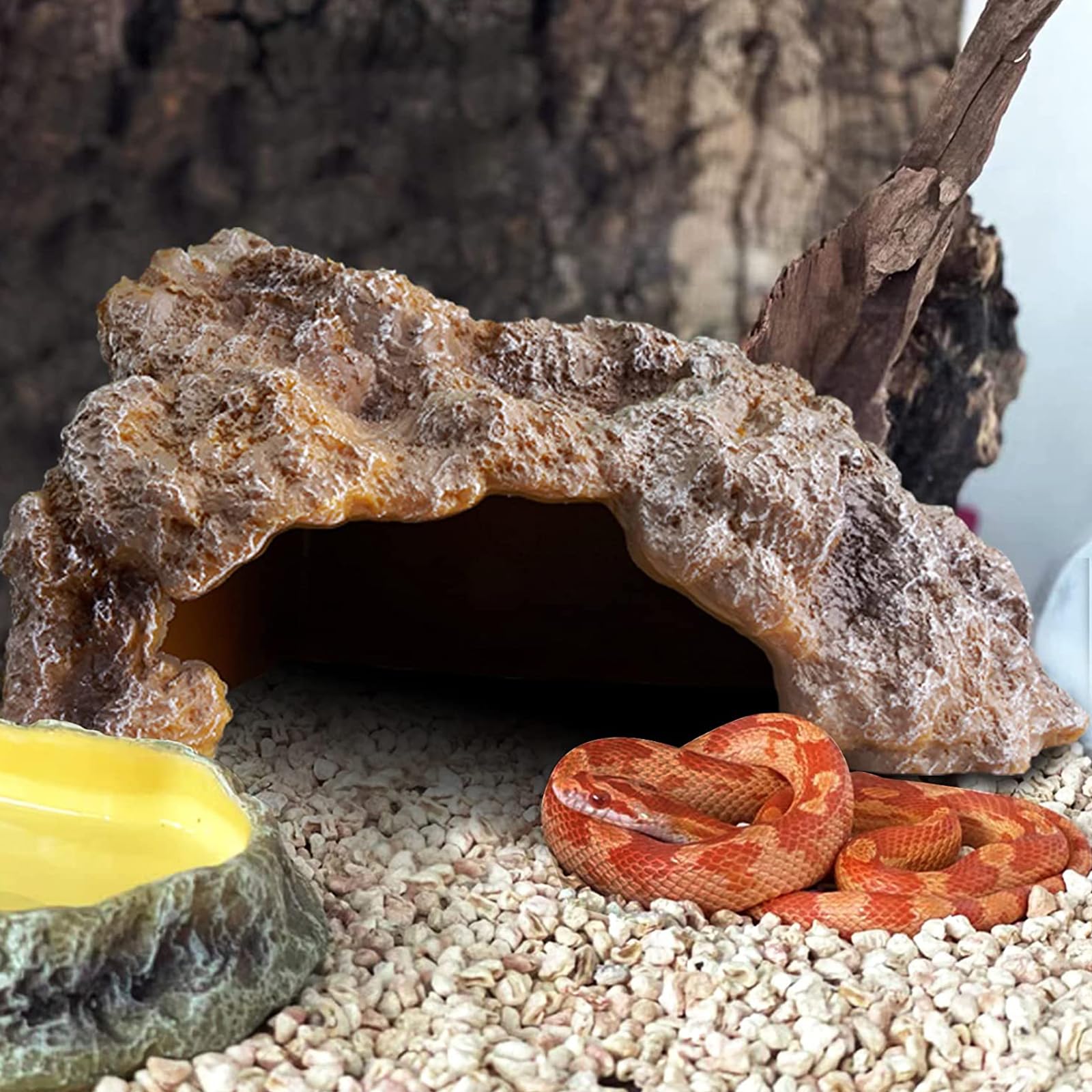 Reptil Roca Reptile Hide Cueva Hideout Terrario Hábitat Decoración Ornamento Refugio para Serpiente Geckos Lagartos Tortuga Ranas Anfibios Ermitaño Cangrejo Medio