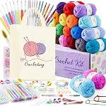 INSCRAFT Crochet Kit for Beginners & Professionals, 30 Assorted Acrylic Yarn Skeins, 1650 Yards, 75pcs Hooks & Accessories, Includes Canvas Tote Bag, Adults, Unisex, Non-Foldable