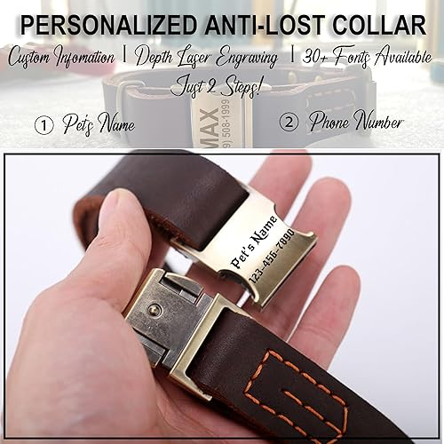 Miniatura 5 de Leather Collar Personalized for Pets Custom Dog Collar with Engravable Nameplate Breathable Collar with Durable Quick Release Buckle for Small