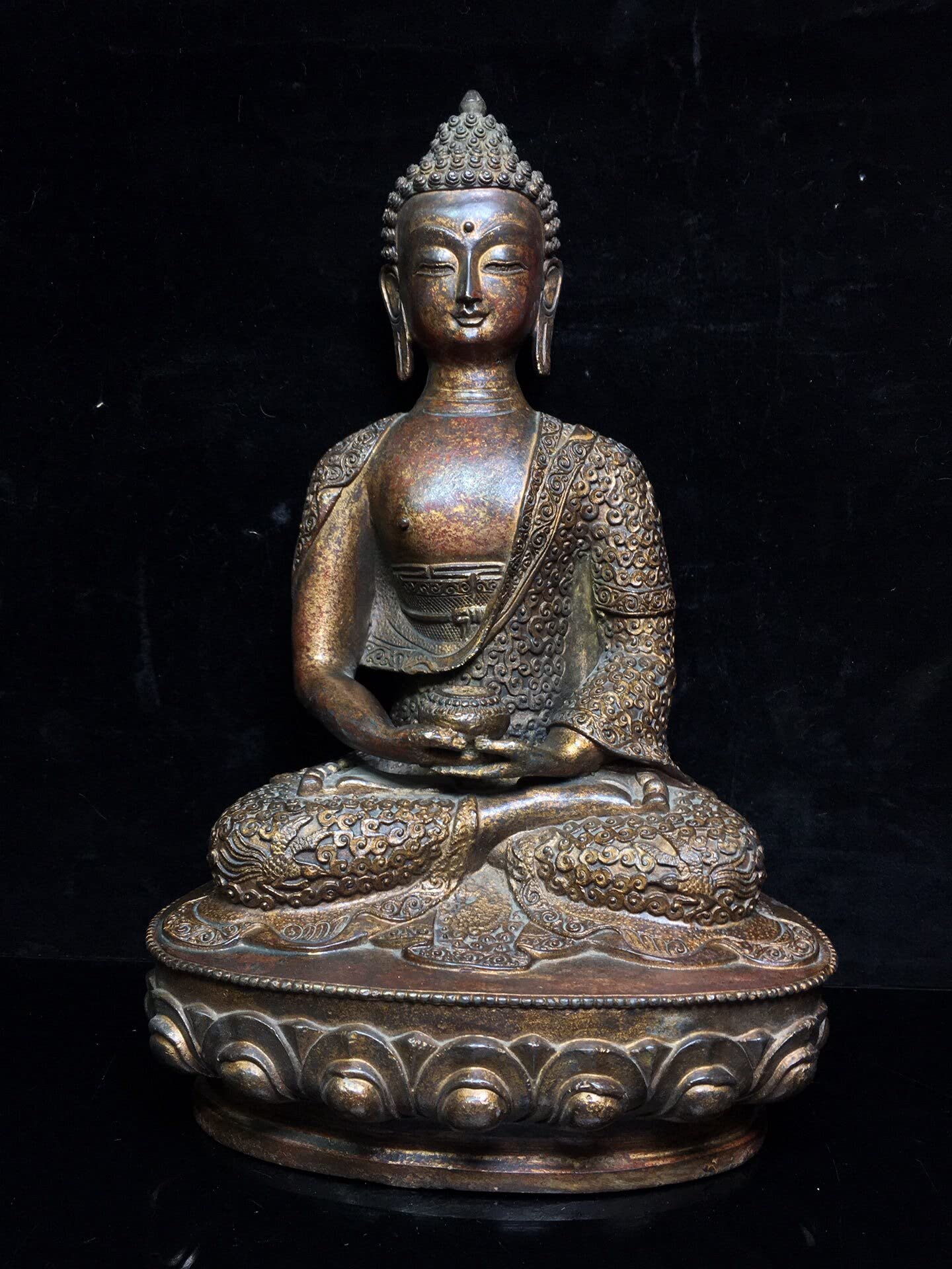 Statue de Bouddha bouddhisme tibétain en bronze de 12 pouces assis