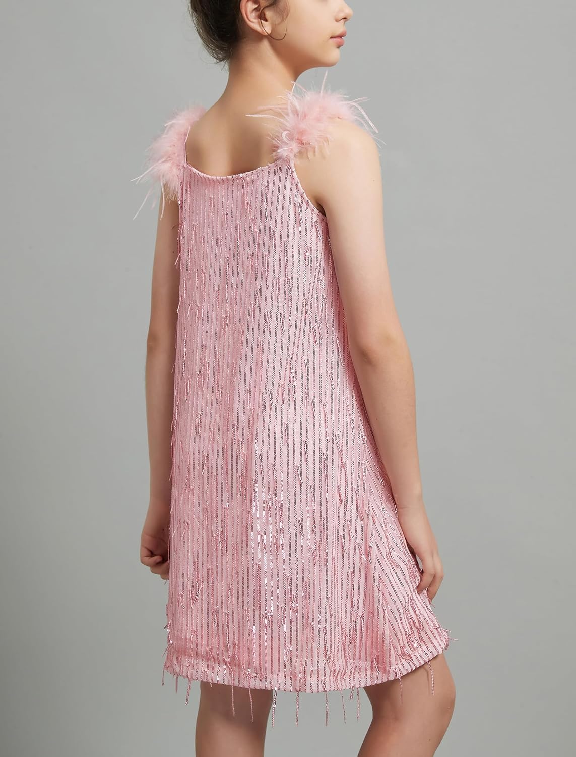EXARUS Girls Sparkle Dress Sequin Tassel Kids Bodycon/A-Line Splice Furry Strap Cocktail Prom Party Dance Cute Dresses - Image 5