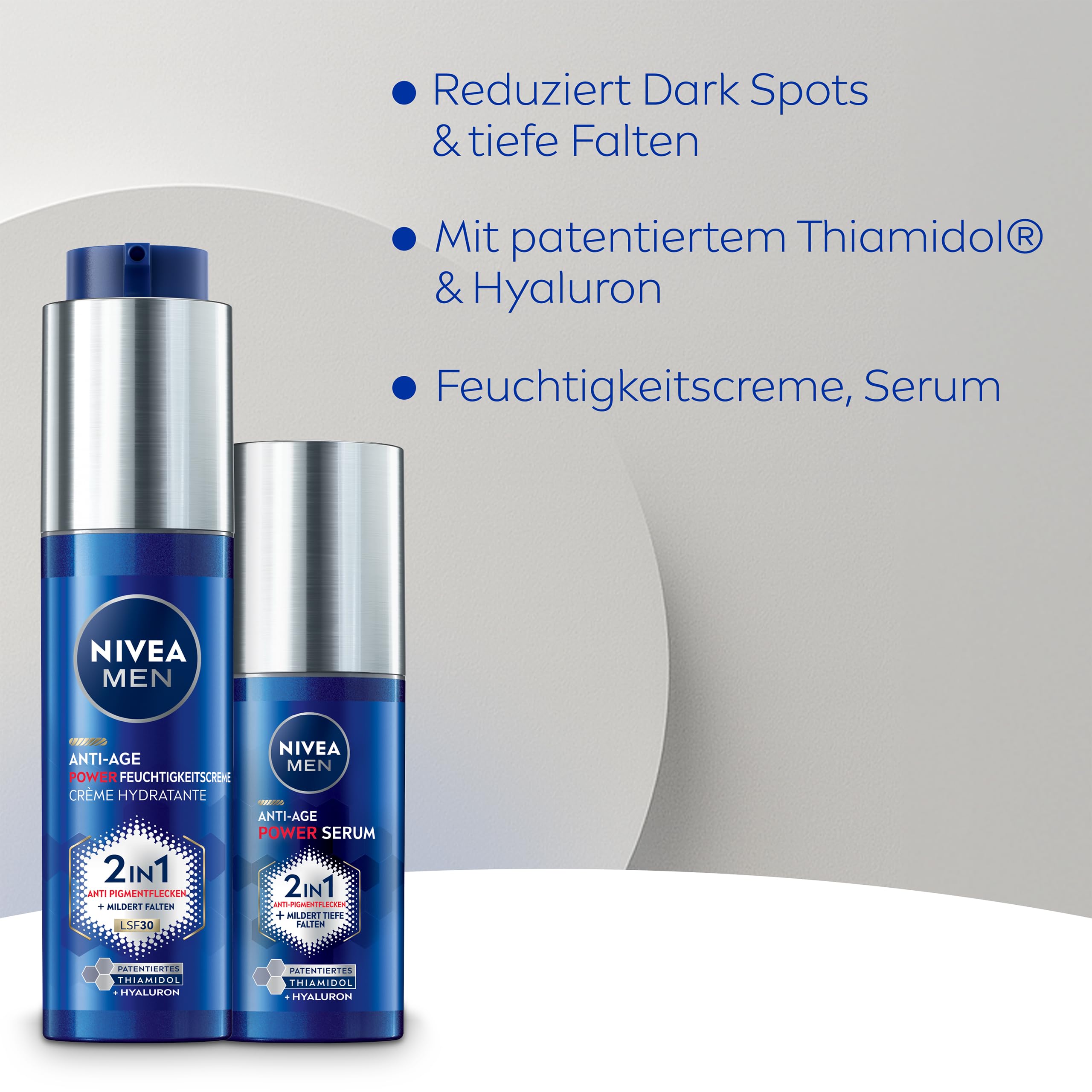 NIVEA MEN Anti-Age Gesichtspflege Set – Geschenkset mit Anti-Age Power Serum (30 ml) und Feuchtigkeitscreme (50 ml) – Pflegeset für jünger aussehende Haut in 2-4 Wochen