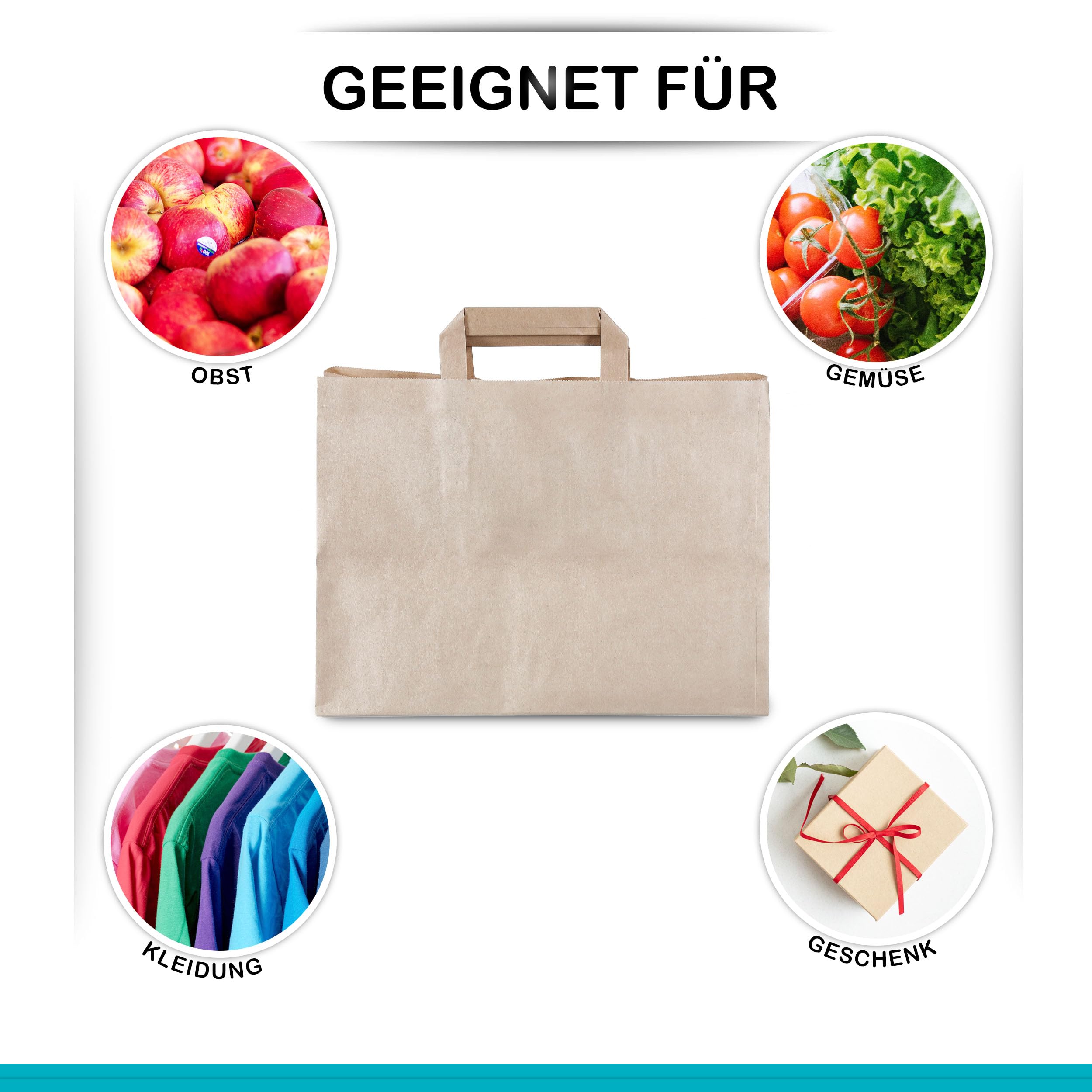 Torby papierowe, 250 sztuk, torebki na prezenty, torebki z papieru typu kraft, z uchwytami, torba do przenoszenia, papierowe torebki (32 + 22 x 25 cm - 250 sztuk, brązowe)