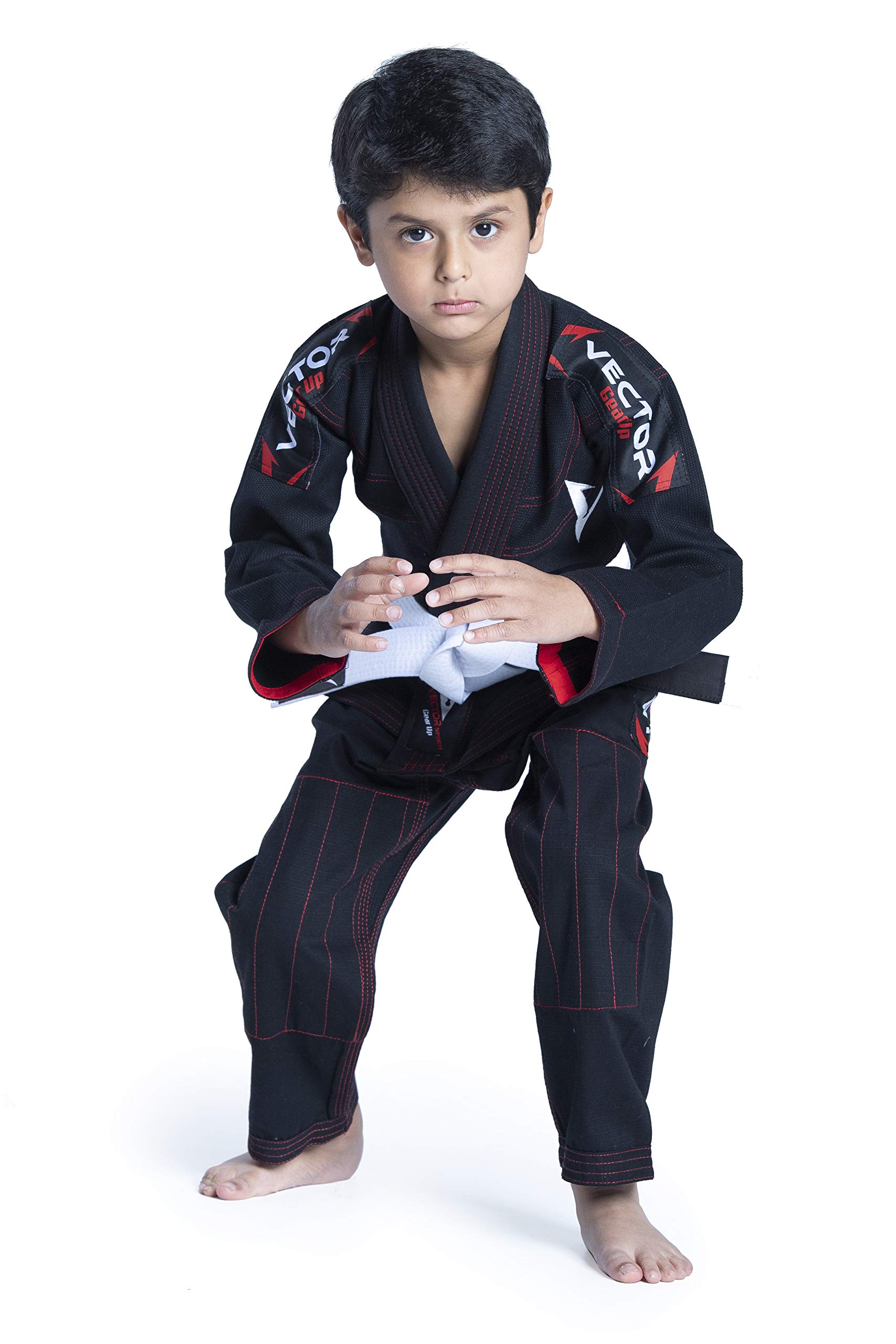 Kids Brazilian Jiu Jitsu (BJJ) Gi mit gratis weißem Gürtel, 100% Baumwolle, Pearl-Weave-gewebter Kimono, Ultra leicht, vorgeschrumpft
