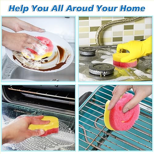 Miniatura 4 de Paquete de 6 esponjas para fregar antiarañazos, esponja de cocina de doble cara con control de temperatura para platos, limpiador de pared de baño,