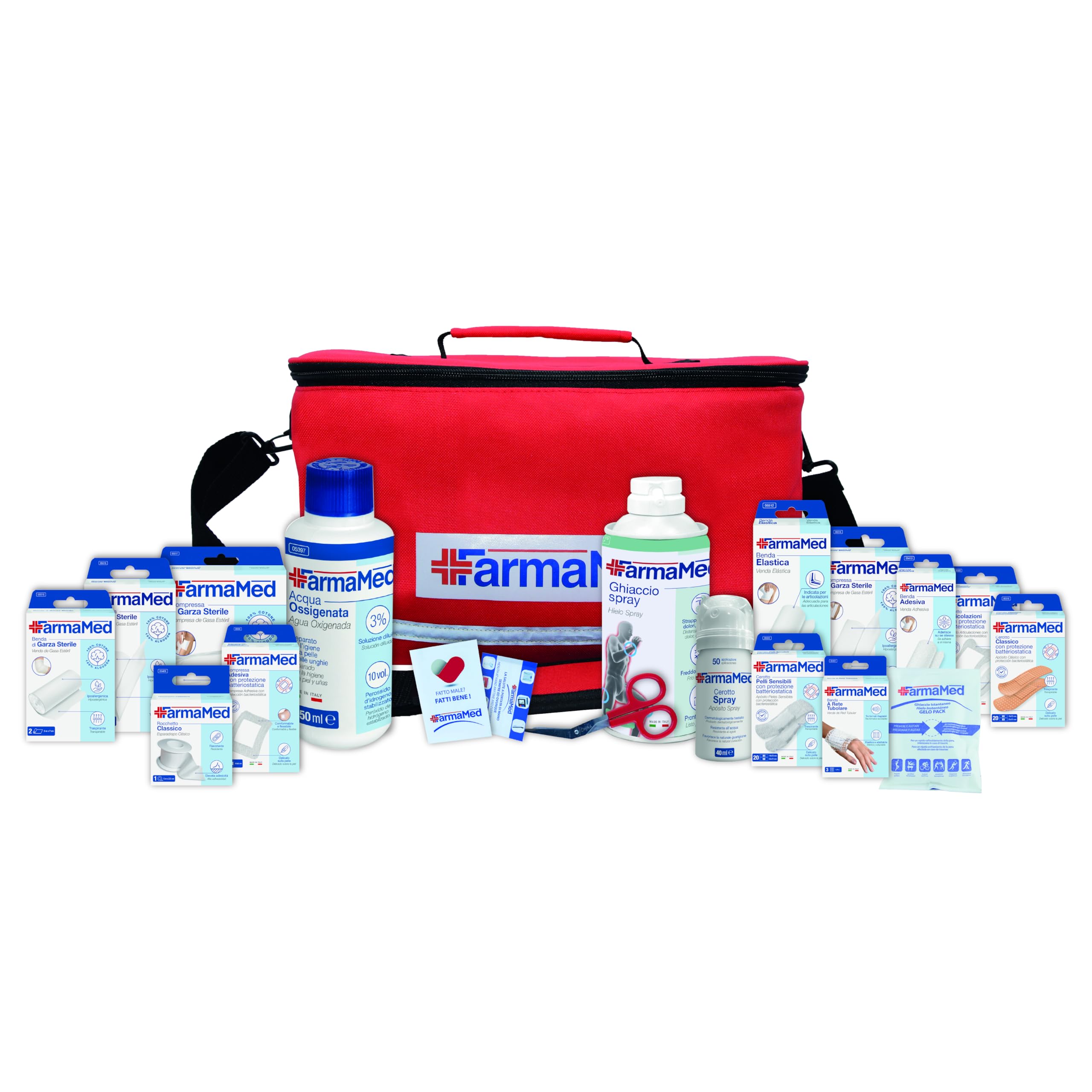 FARMAMED Kit Primo Soccorso Professionale di 220 pezzi, Borsa Medica Sportiva, Kit Pronto Soccorso per auto, casa, viaggio, sport