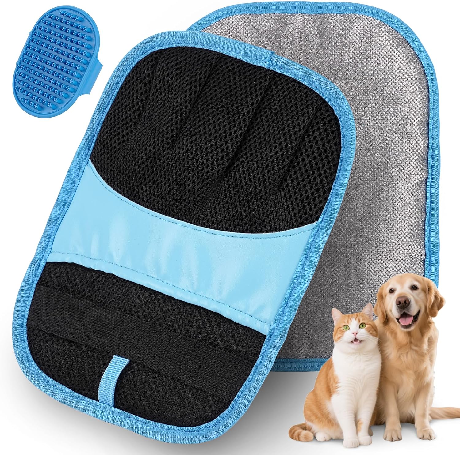 Luckymod 2 Pack Pet Hair Removal Glove & 1 Removal Brush, Reusable Electrostatic Magic Brush, Pet Grooming Gloves for Dogs and Cats, Fur Remover for Furniture, Clothes, Sofas, Carpets, Car Seats