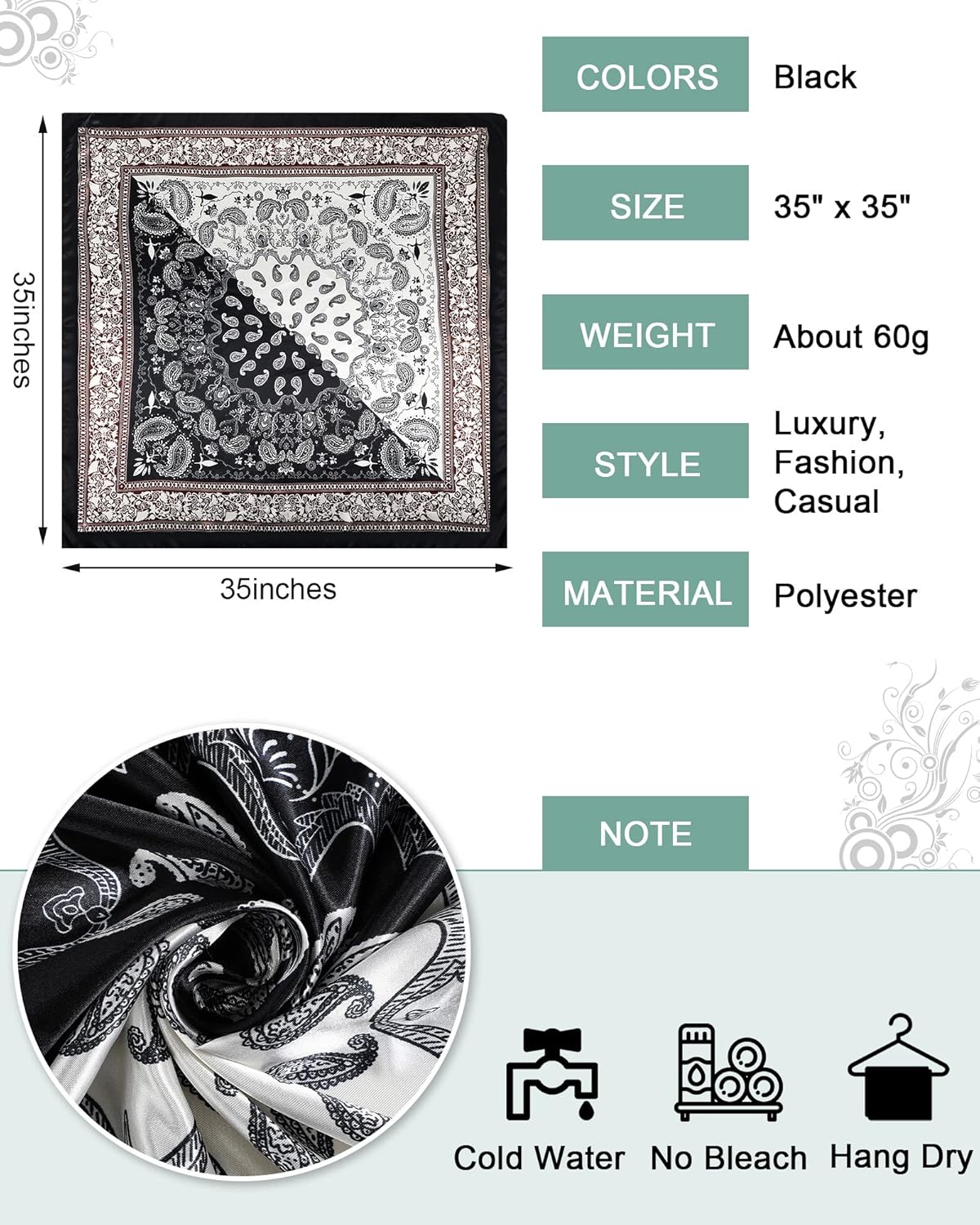 JaGely 12 Pcs 35" Satin Square Large Head Scarves Silk Like Neck Scarf Vintage Bandanas Satin Hair Scarf Neckerchief - Image 2