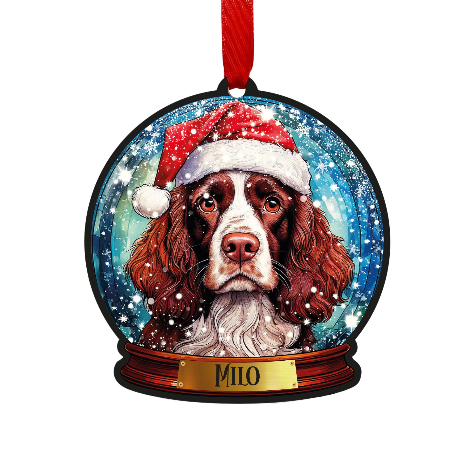 Springer Spaniel Brown & White Personalised Snow Globe Decoration