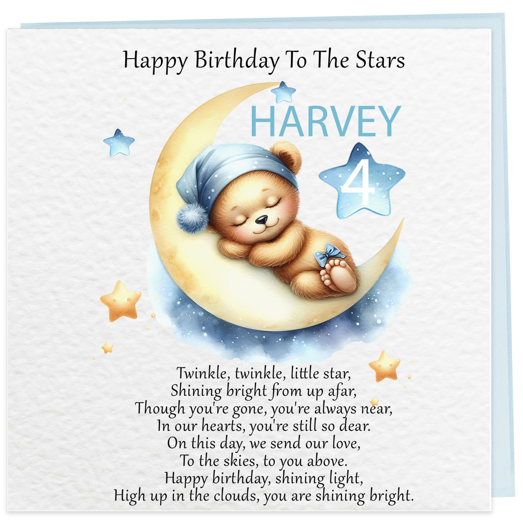 Personalised Memorial Birthday Card for Angel Baby Boy or Girl – Happy Heavenly Birthday Keepsake with Poem – Stars & Moon Design, Custom Name & Age Remembrance Gift (Blue)