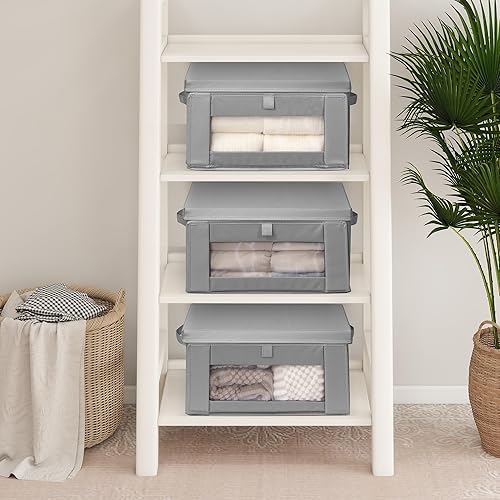 Miniatura 6 de Contenedores de almacenamiento de tela gruesa con tapas, caja de almacenamiento plegable con ventana transparente, cestas decorativas para ropa,