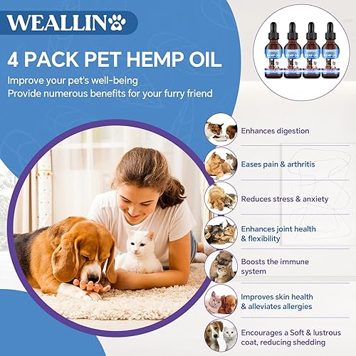 Miniatura 2 de WEALLIN Aceite de cáñamo para perros y gatos - Omega-3, 6, 9 rico extracto orgánico - Alivia la ansiedad de las mascotas, el dolor, la salud de la