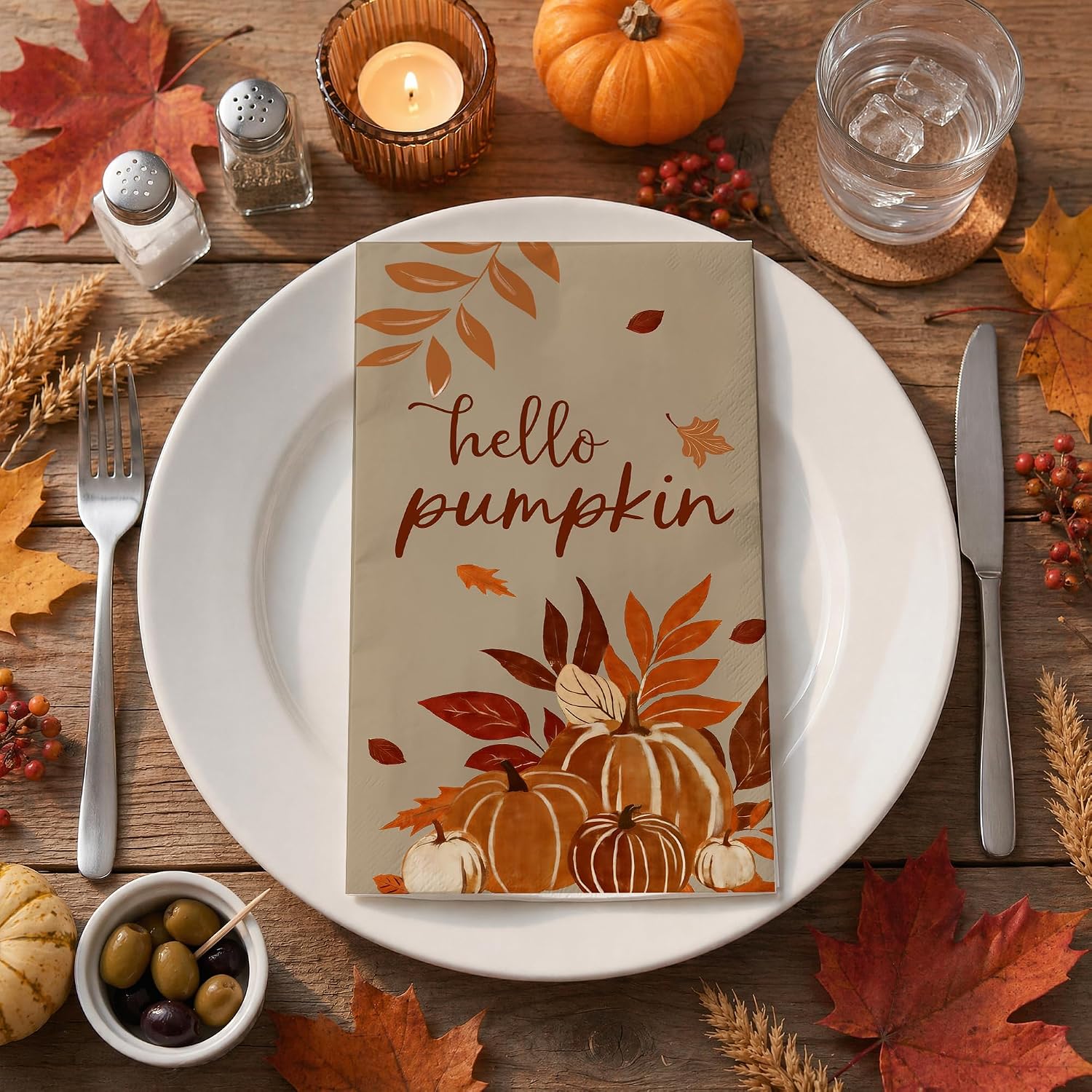 100pcs Fall Pumpkins Disposable Paper Napkins 2-Ply Absorbent Thanksgiving Harvest Autumn Dinner Guest Towels for Fall Party Bathroom Table Decor image 3