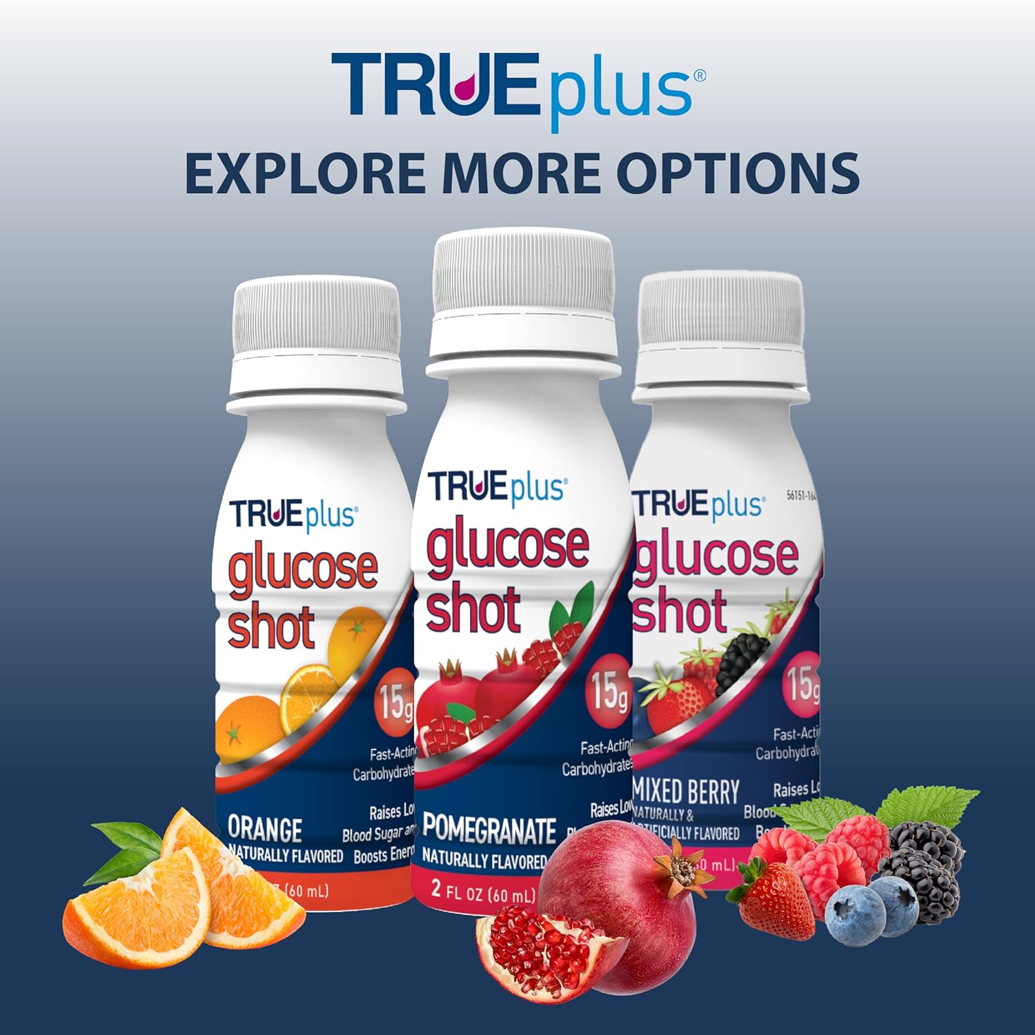 TRUEplus Glucose Shot, Mixed Berry, 15g Fast-Acting Carbohydrates, Fat Free, Gluten Free, Boost Energy, 6 Pack