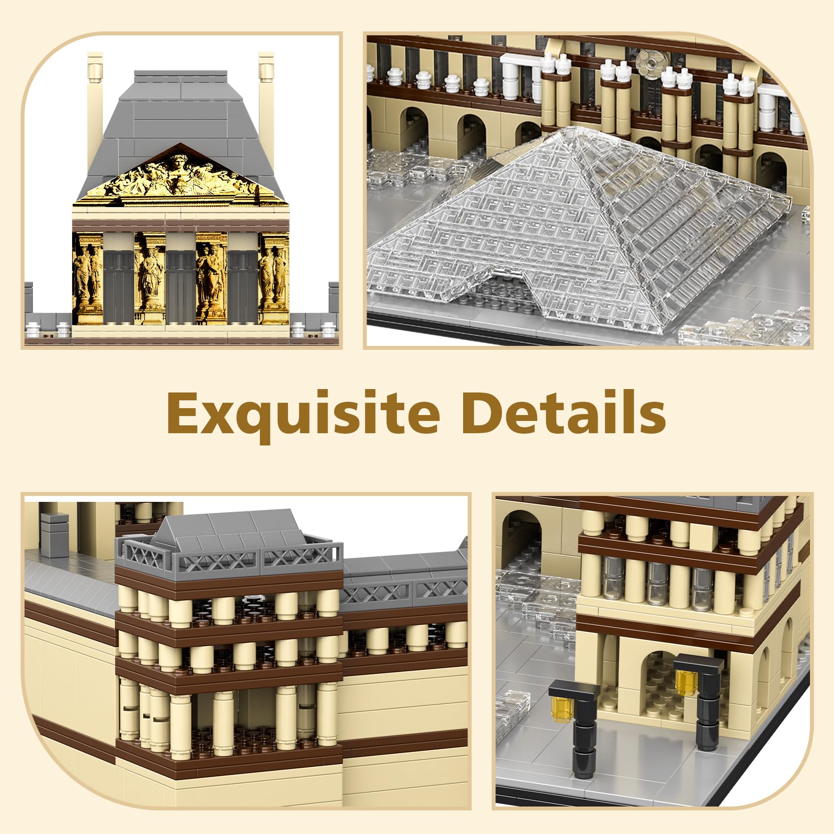 LULUFUN Luwr Zestaw do budowy modeli architektonicznych | Zestaw 1868 mini klocków konstrukcyjnych, zabawka do budowania, prezent na urodziny, Boże Narodzenie lub Nowy Rok