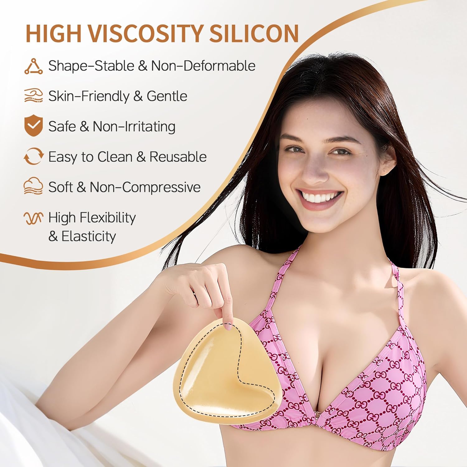 Sticky Bra Inserts - Soft Invisible Reusable Double Sided Sticky Bra with Lift Support, Washable for Bikini, Strapless Dress - Image 5