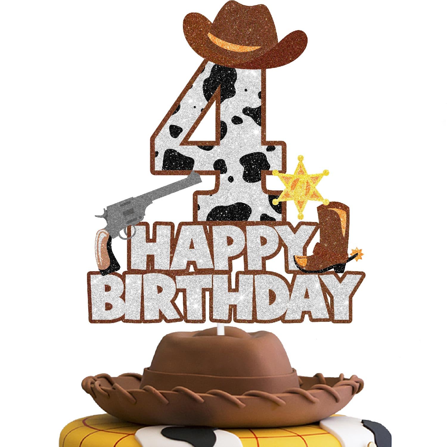 Rodeo Cake Topper Wild West Cowboy Theme 4th Birthday Happy Decorations, Kids Cowboy Theme Party, Anniversary Party, Boys and Girls Birthday Party Yee