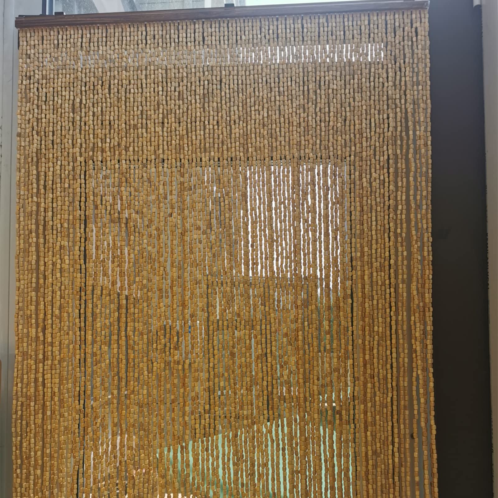 Rideau de Perles en Bois Naturel et Bambou, Rideau de Perles en Bambou pour Porte, Rideau de Porte en Bambou perlé Suspendu, séparateur Mural, pour Couloir de fenêtre de Chambre, p