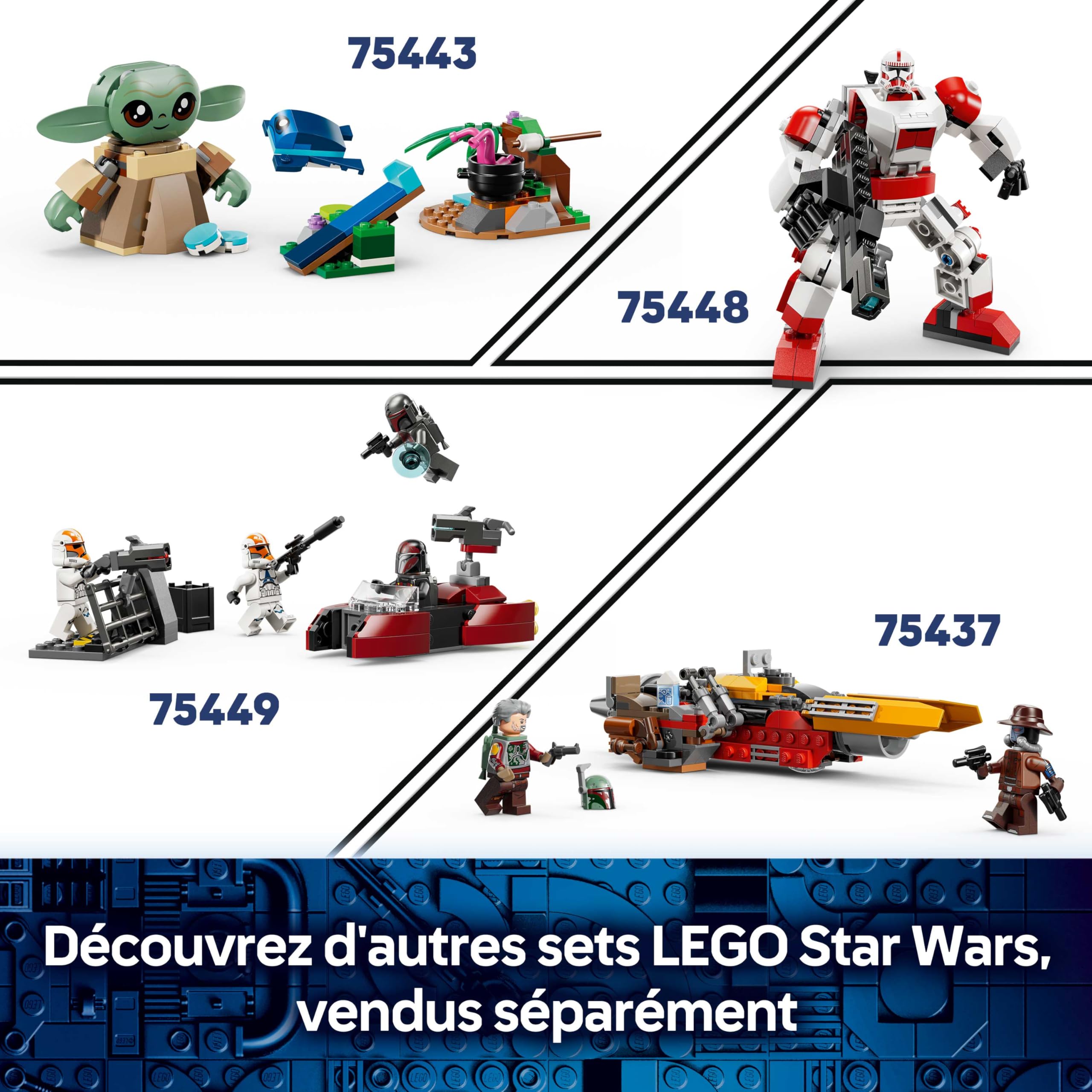 LEGO Star Wars 75436 Le Speeder Bike du Mandalorien et Grogu - Jouet de Construction - Figurine de Grogu & Minifigurine de Din Djarin avec Blaster - Cadeau d'anniversaire pour Garçon dès 6 Ans & Fans