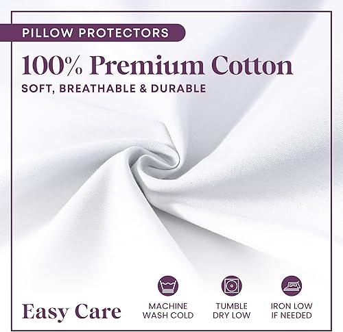 Miniatura 4 de Mastertex - Fundas de almohada con cremallera, 100% algodón, transpirable, silenciosa, color blanco, protege de la suciedad, los ácaros del polvo y