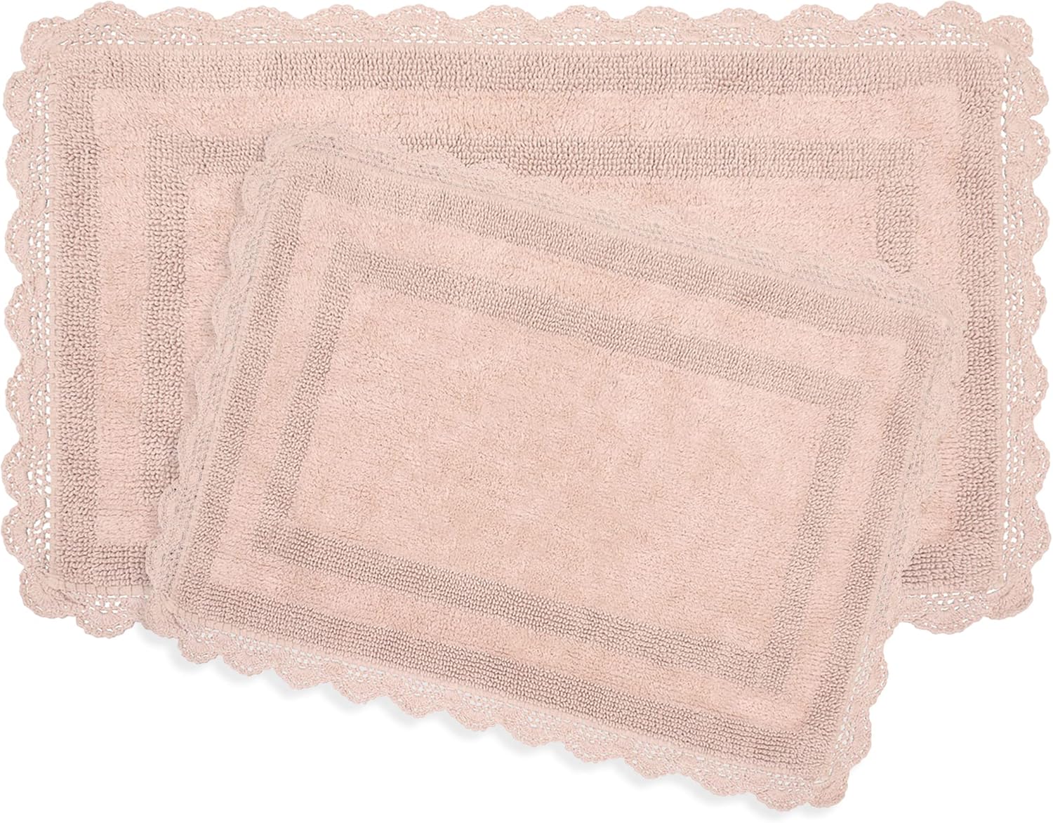 Laura Ashley Cotton XL Crochet Bath Rugs & Bath Mats, 17"x24"/21"x34", Dusty Pink : Home & Kitchen