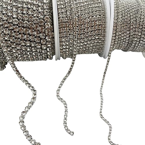 Miniatura 6 de Cadena de cierre de diamantes de imitación de cristal de 10 yardas, 0.138 in, color plateado