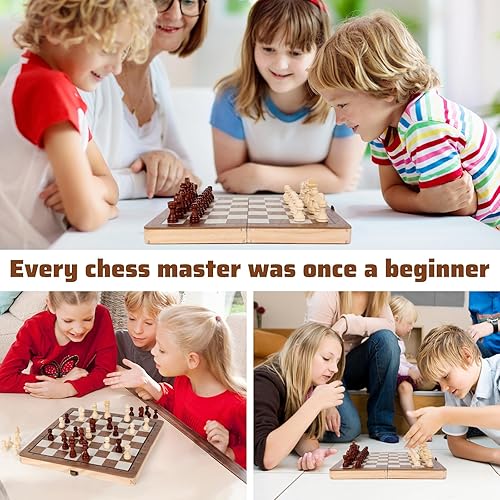 Miniatura 7 de Juego de ajedrez de madera, tablero de ajedrez magnético de 11.5 pulgadas, diseño plegable con almacenamiento de ajedrez de viaje para niños,