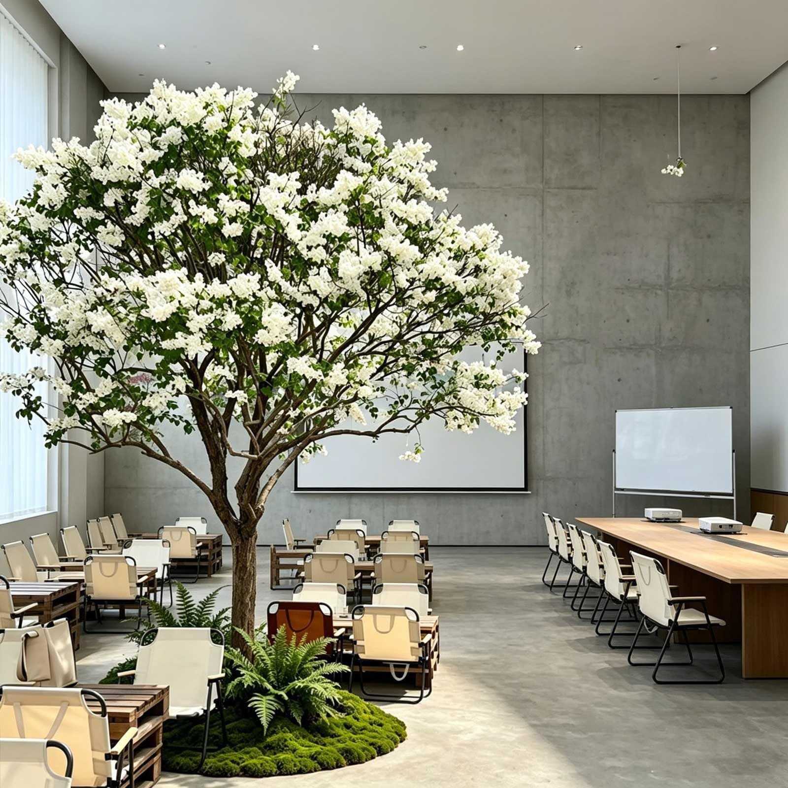 KIBONCY Viral Aesthetic Faux Chionanthus Retusus Tree, Single Stem Elegant White Fringe Bloom Artificial, Photo Background Floral for Studio & Wedding Backdrop(3.5x2.5m)
