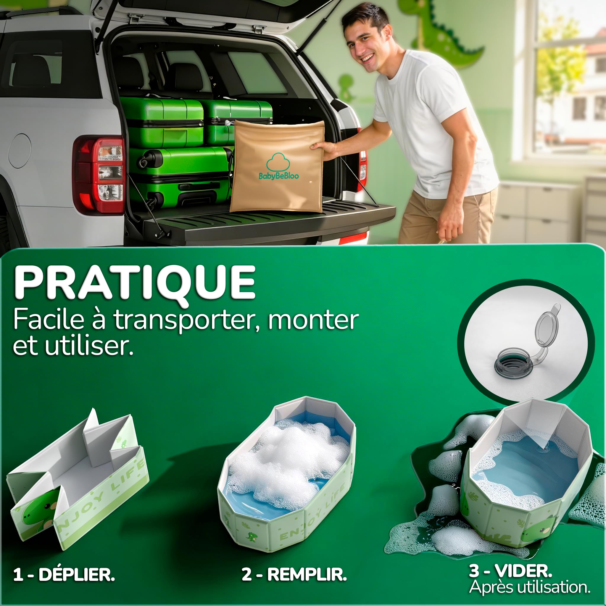 Kit baignoire pliable enfant avec accessoires antidérapante portable xxl
