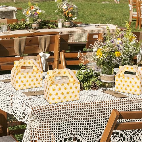 Miniatura 6 de Whaline 24 cajas de regalo de fiesta de sol, bohemias, patrones de sol, acuarela, dulces, pasteles, cajas de regalo con asas, bonitas cajas de