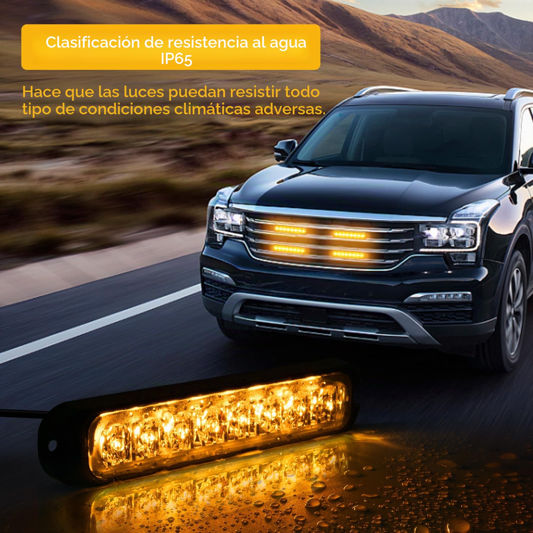 Luces Estroboscópicas LED Ámbar 12-24V Luz de Emergencia para Conductores, Rescatistas y Profesionales, Baliza Universal para Camión, Coche, SUV, 14 Modos, IP65, Seguridad Vial