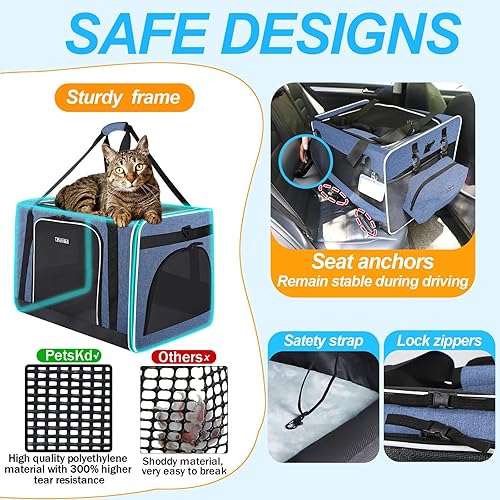 Miniatura 12 de Petskd Transportador extragrande para gatos con caja de arena de 24 x 17 x 17 pulgadas para gatos medianos y grandes o 2 gatos pequeños, Negro