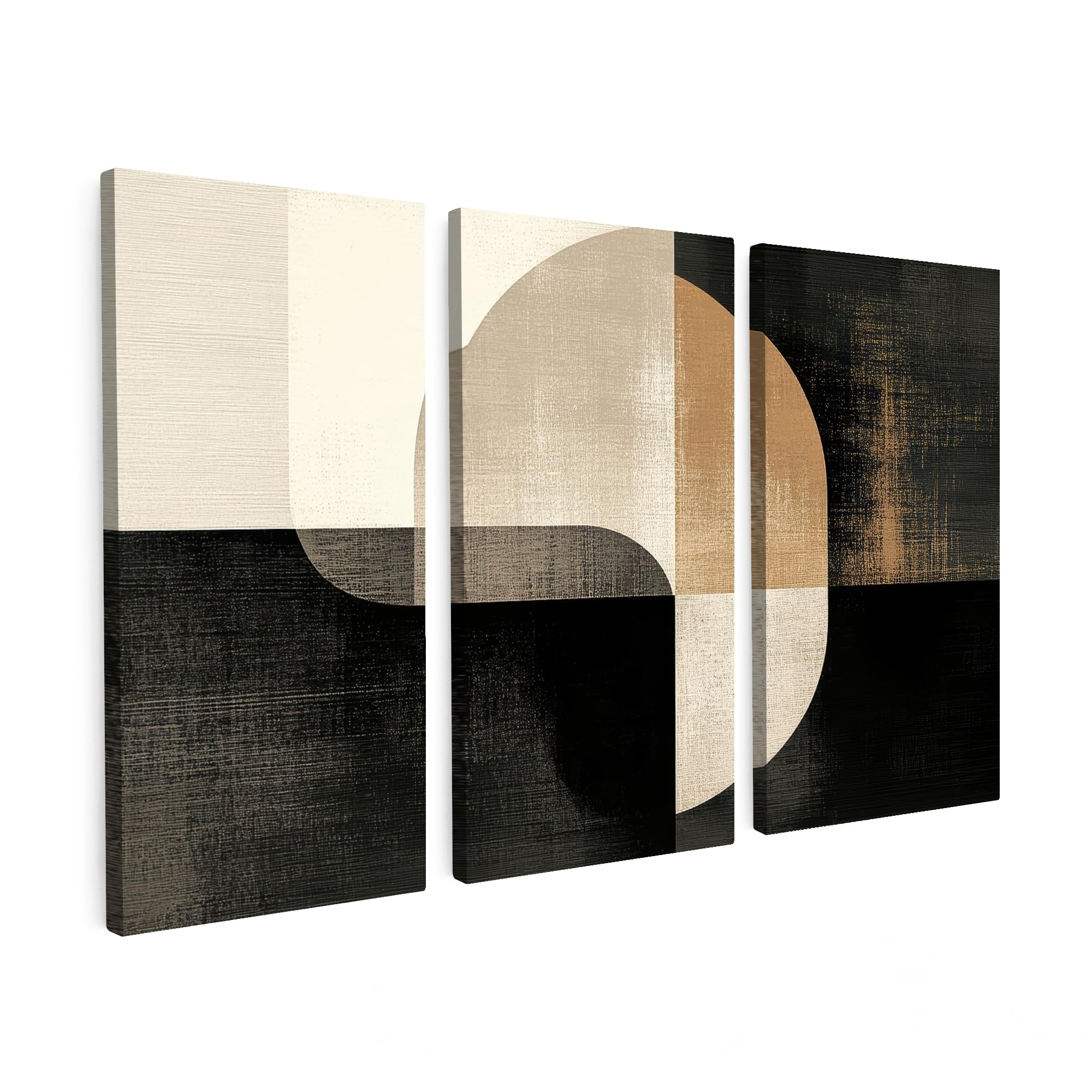 MuchoWow© Wandbilder 3er Set 90x60 cm Wohnzimmer Wanddeko Schlafzimmer Zimmerdeko Wandgemälde Zimmer Deko auf Wand Dekoration Leinwände Formen - Abstrakt - Gold