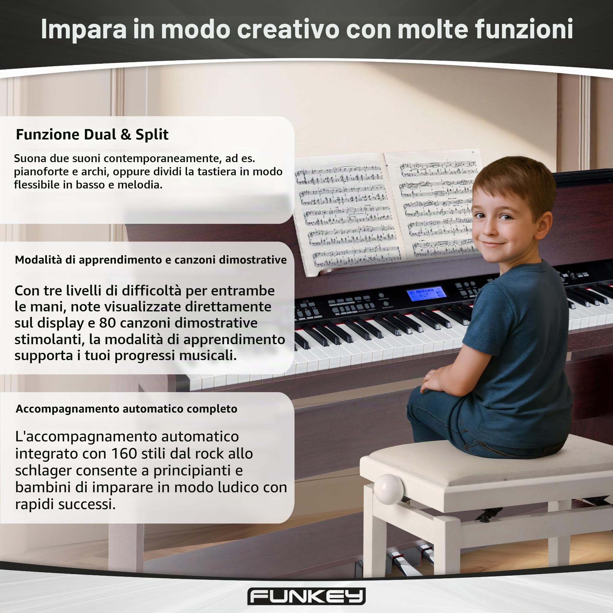FunKey DP-88 II Pianoforte digitale marrone