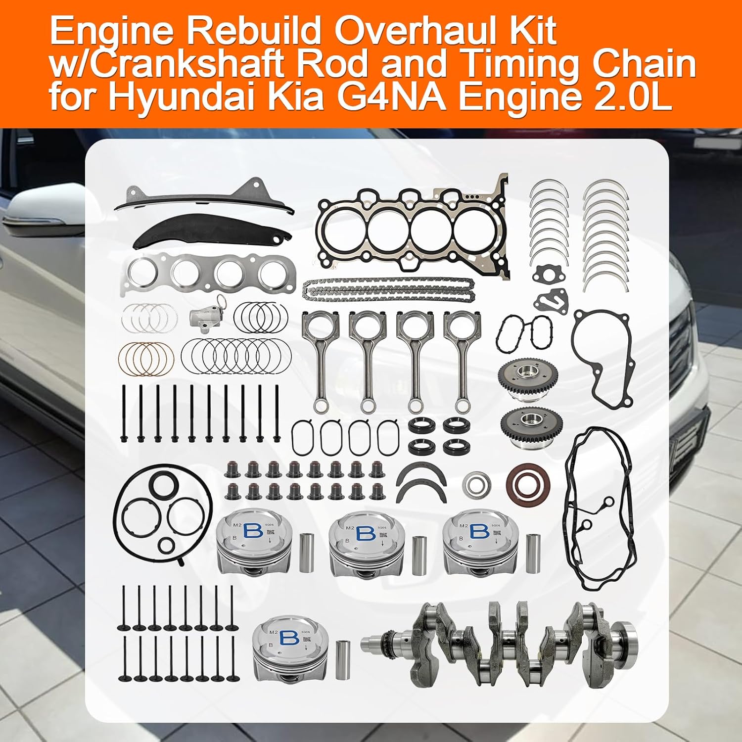 Engine Rebuild Overhaul Kit w/Crankshaft Rod and Timing Chain for Hyundai for Kia G4NA Engine 2.0L 2012-2022