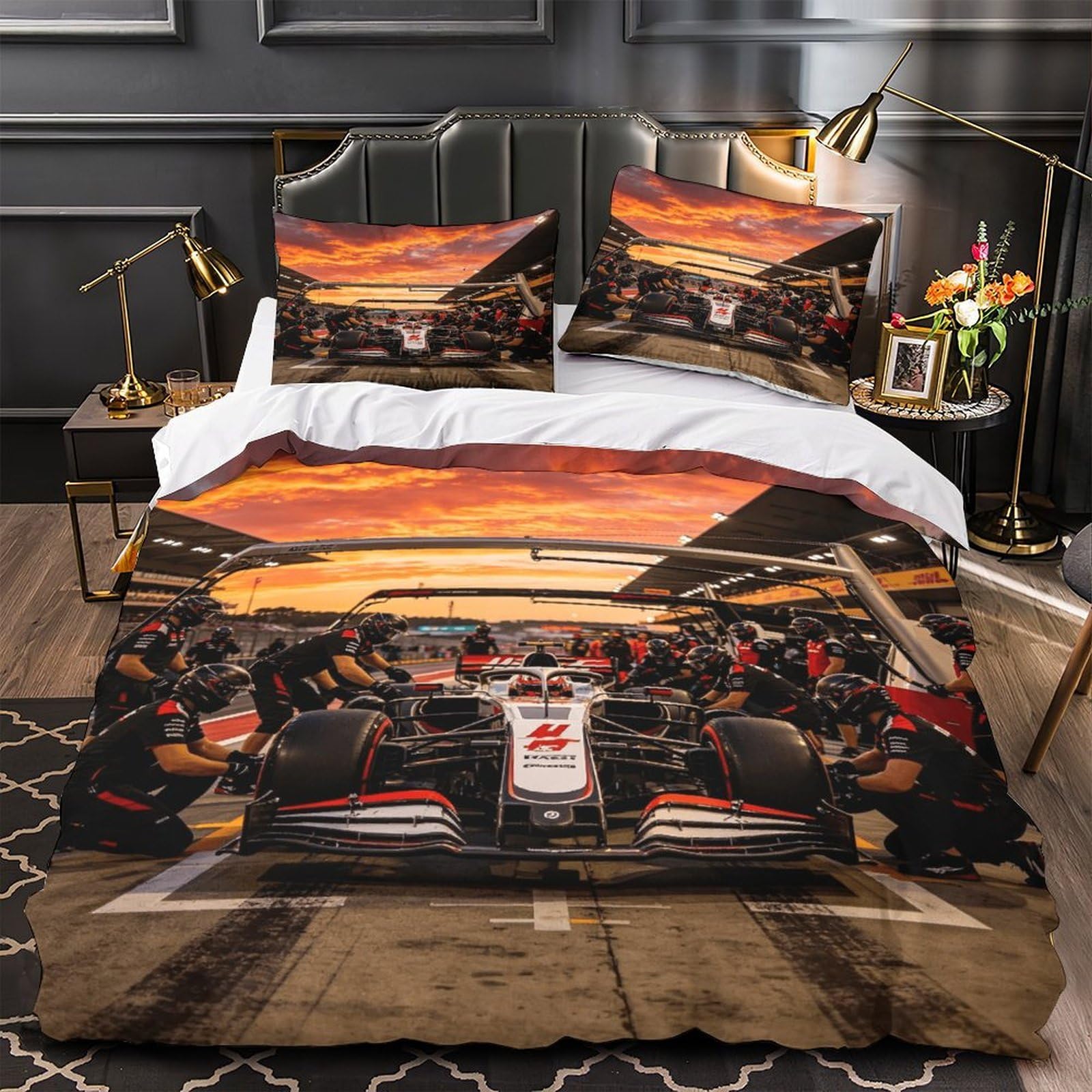 3U6C4M9K Formulaa Racing Warmth Bedding Set Hidden Zipper Duvet Cover with Pillowcases Pit Stop Quilt Cover Soft Microfiber Comforter Cover Super King（260x220cm）