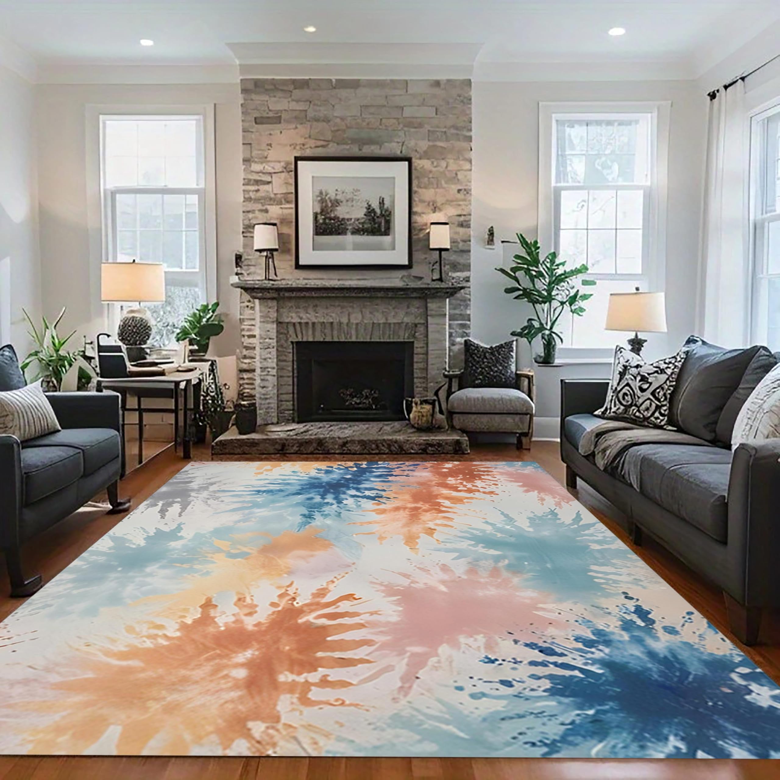 MUOUCTE Tie Dye Area Rug, 60x110cm Abstract Colorful Splash Design Art Rugs, Soft Non-Slip Teen Room Decorative Carpets, Suitable for Bedroom Living Room Bedside Kitchen Washable Carpet