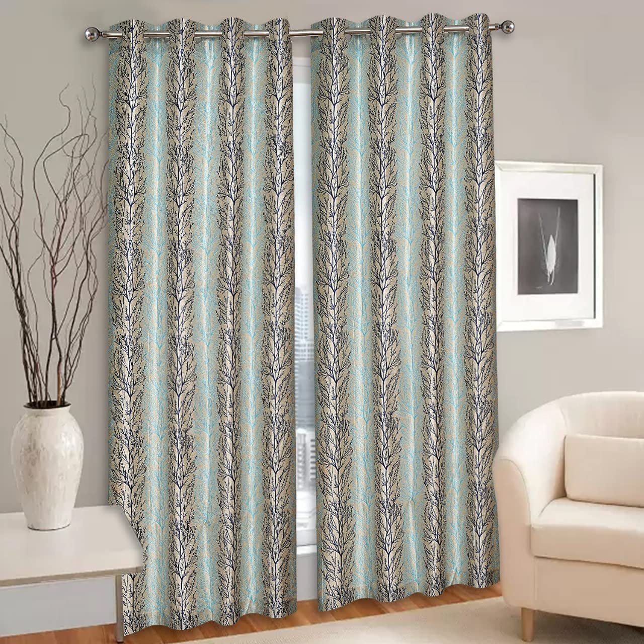 Yes Cart Home Polyester 7Ft Curtain Drape for Door_Printed Panels for Home and Office Decor_Eyelet Grommet Curtains for Living Room Kitchen Hall, 1 Piece, 4 x 7 Feet, Blue (B09HSDWQG2) Amazon Price History, Amazon Price Tracker