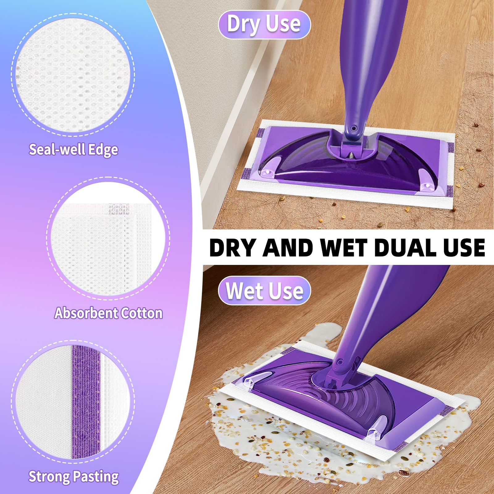 40 almohadillas de fregona desechables para mopa húmeda, repuesto para almohadillas húmedas Swiffer Wet Jet, repuesto compatible con almohadillas Swiffer Wet Jet de grosor y absorbentes para el hogar