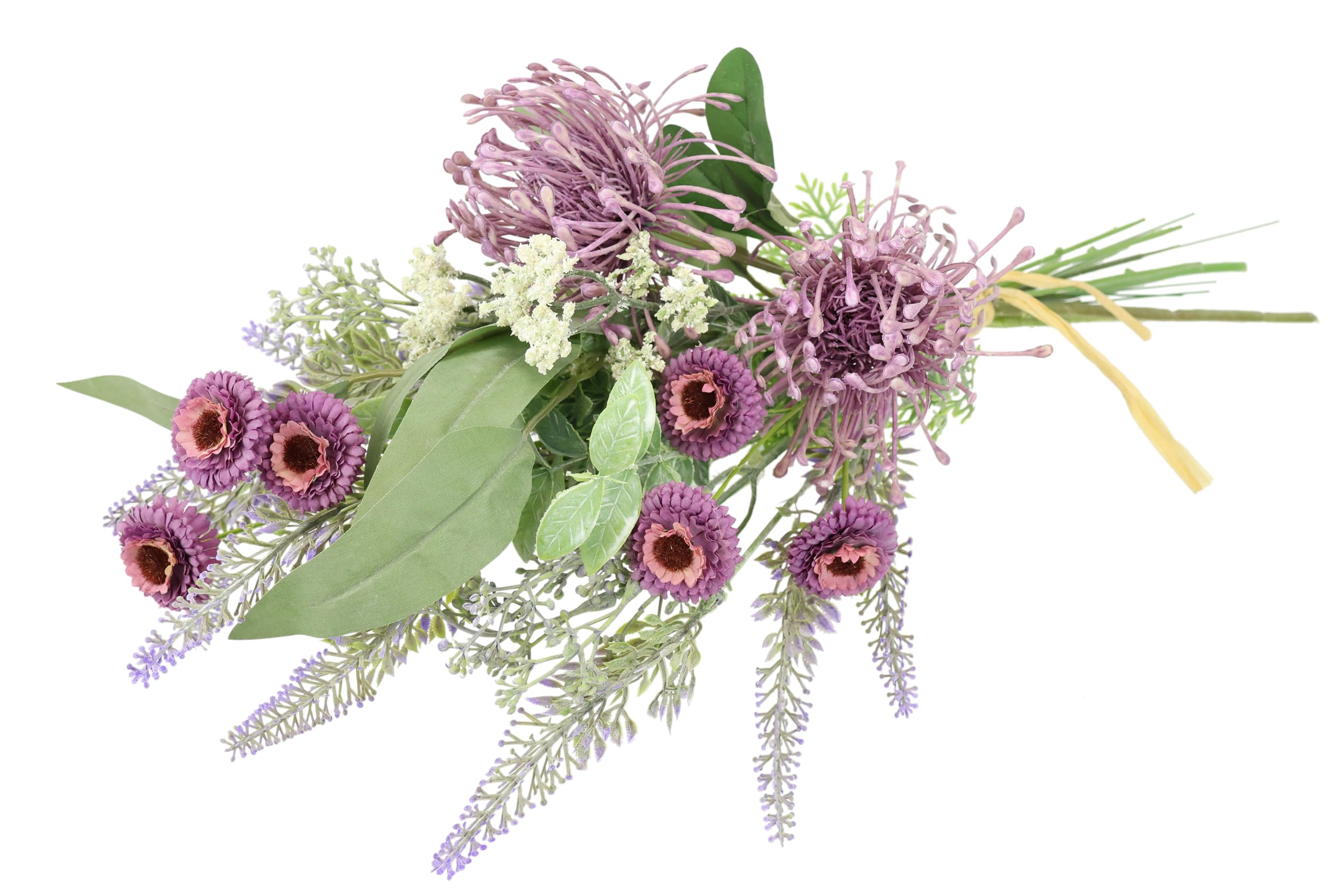Flair Flower Bukiet sztucznych kwiatów Protea, cynie, lawenda, 50 cm, bukiet kwiatów, jedwabne kwiaty, dekoracja stołu, ozdoba na grób