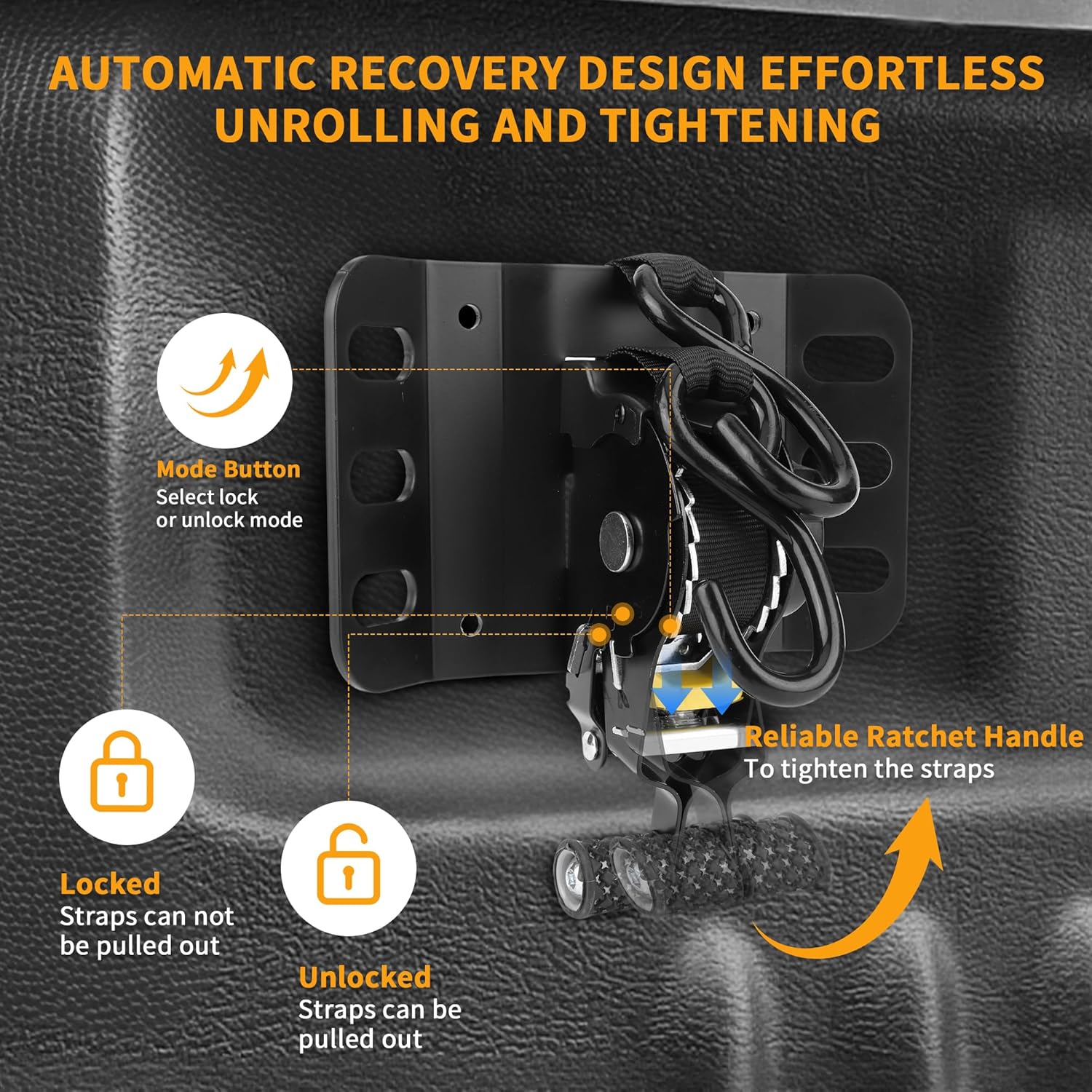 Retractable Ratchet Straps for Ford F150 2015-2025, Ultimate Ratchet Straps 10 Ft Self Retracting Tie Down with Boxlink Plates Mounted Brackets Bed Mount Heavy Duty Bolt on, 2PCS