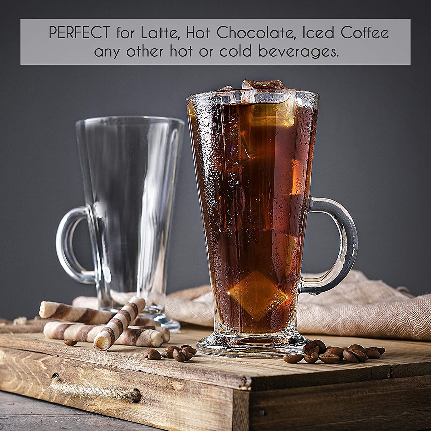 HEJISUN Irish Coffee Mugs with Handle, Large Size Plain Glasses Set of 2, Tall Funnel Clear Glasses for Iced Coffee, Latte, Cappuccino, Hot Chocolate (270ml) 4